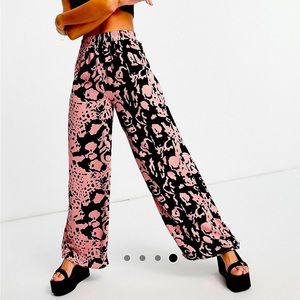 ASOS 💕 Pink & Black Patterned Wide Leg Pants
